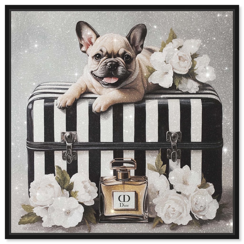 Frenchie Luggage Flowers Canvas by Art Remedy