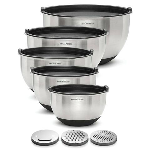 Belwares Set of 5 Stainless Steel Mixing Bowls with Airtight Lids and Graters