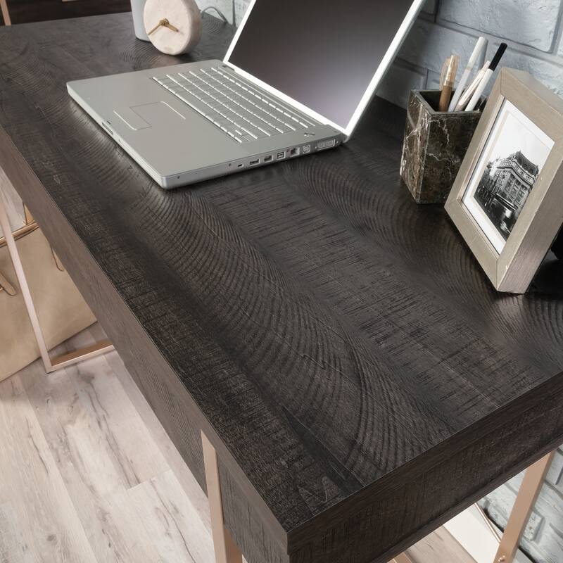 Black Compact Computer Desk with Flip-Down Keyboard Tray 47 Inch Small Space Desk