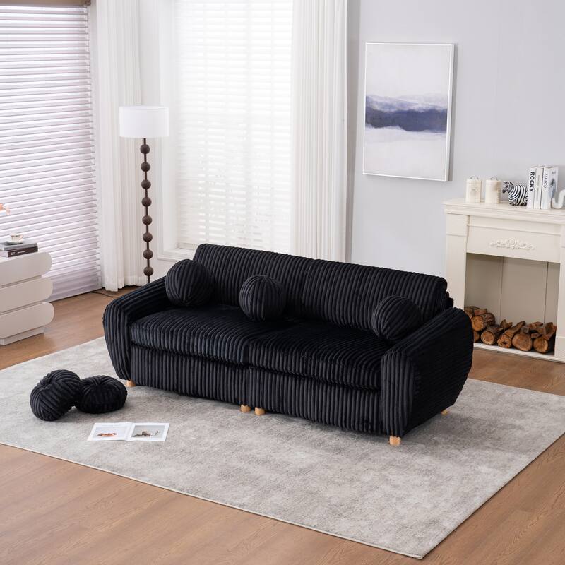 Modern Corduroy 2-Seater Sofa, Corner sofa with Solid Wood Frame, for Living Room and Apartment, Black