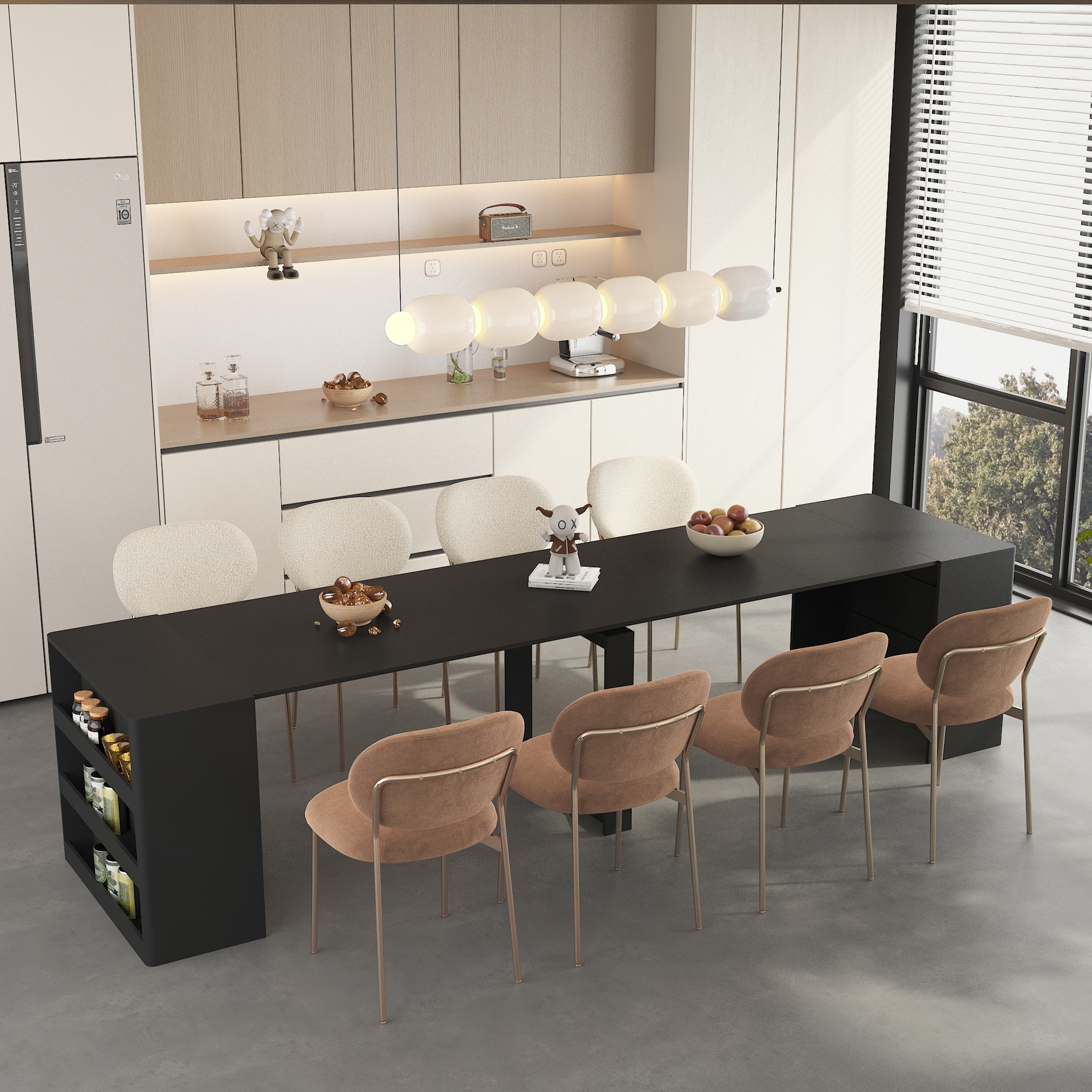 Extendable Foldable Dining Room Table for 1-10 People,Wood Multifunctional Rectangle Expandable Console Kitchen Living Furniture