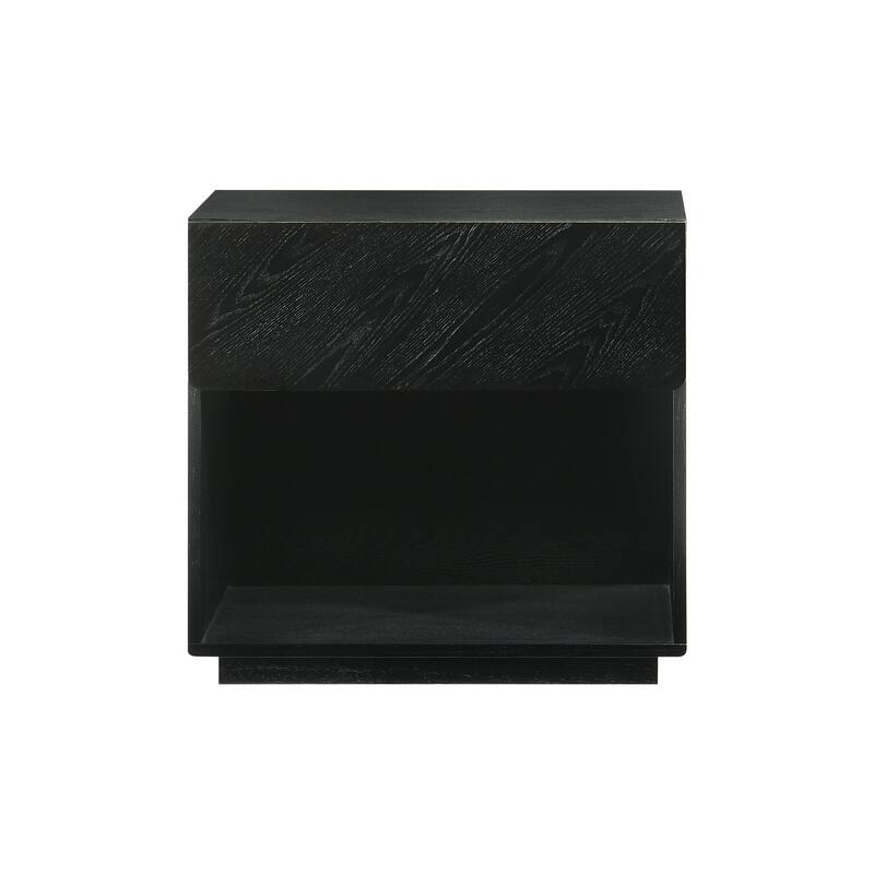 Wood Nightstand 1 Drawer Bedside Table Black Finish Modern Side Table