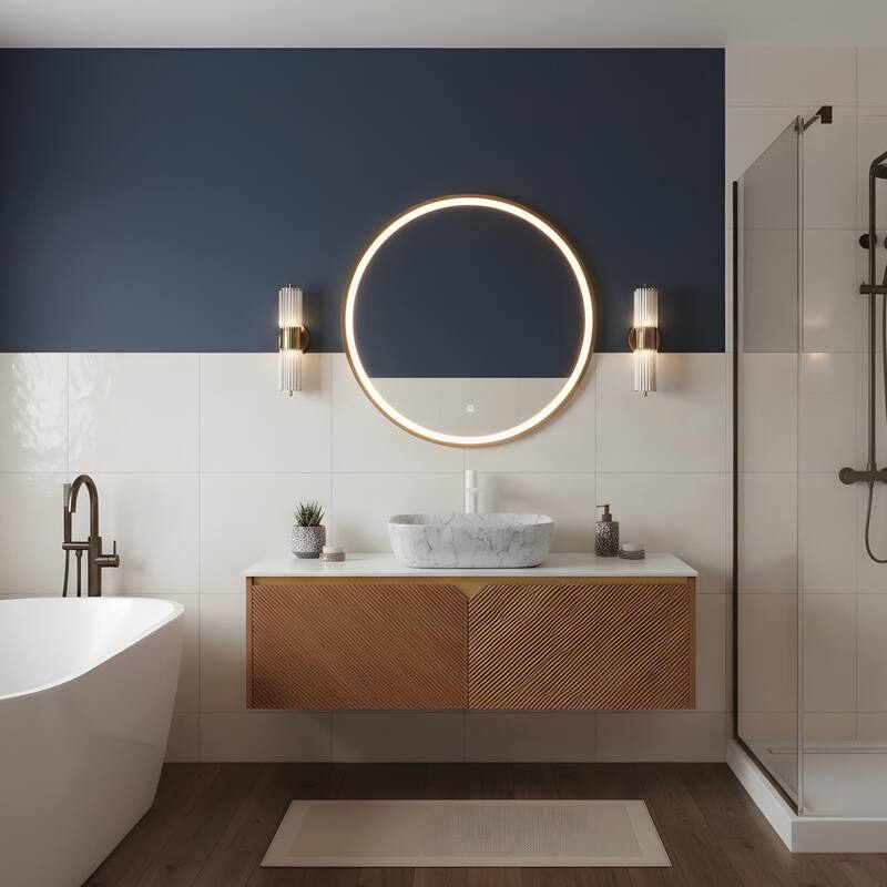 Wall-mounted Bathroom Vanity with Rectangular Vessel Basin