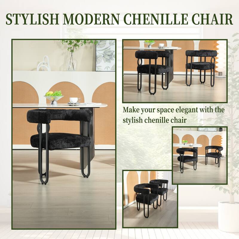 Mid-Century 2-Piece Barrel Side Chairs Dining Chair Armchair with Curved Backrest,Black