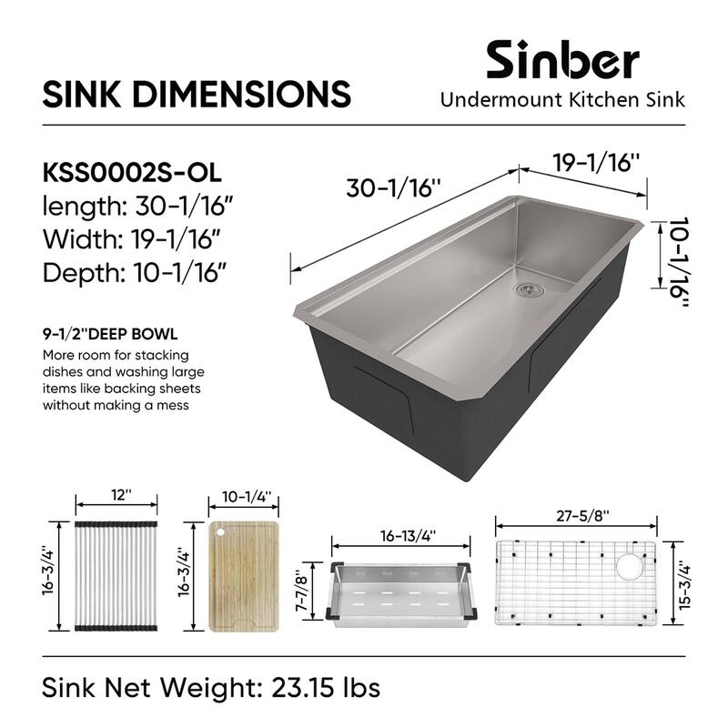 Sinber Undermount Single Bowl 304 Stainless Steel Kitchen Sink