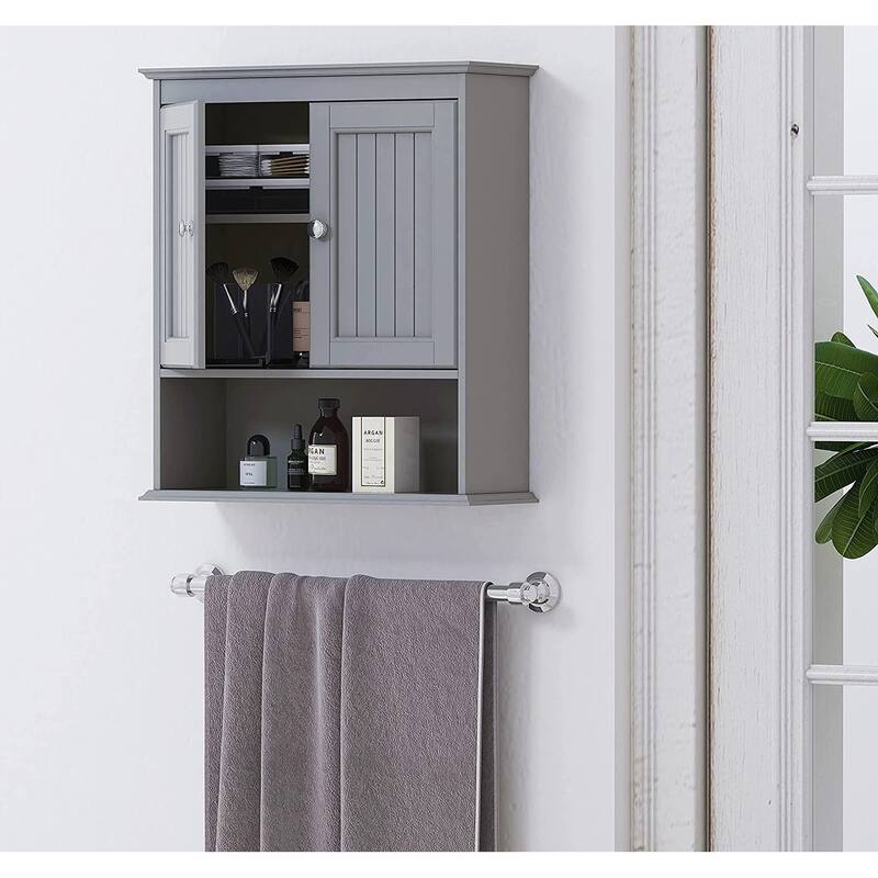 Spirich-Bathroom Wall Spacesaver Storage Cabinet Over The Toilet with Door , Wooden, White - Gery