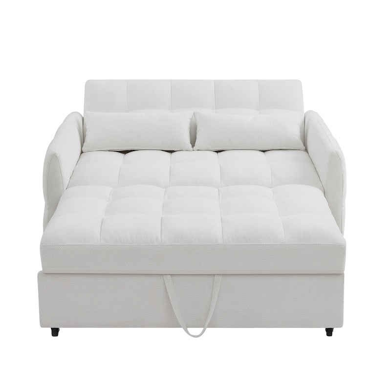 52.8" Convertible Loveseat Sofa Bed with Adjustable Backrest, USB Ports, Tufted Design, Chenille Upholstery, Beige