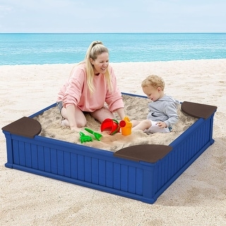 12.5" Kids Sandbox with Cover Large HDPE Pit w/ 4 Corner Seats