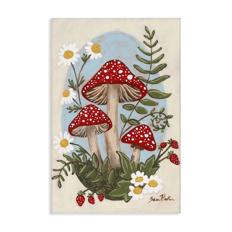Stupell Cottage Mushrooms & Blooms Canvas Wall Art Design By Sara Baker - 20 x 30