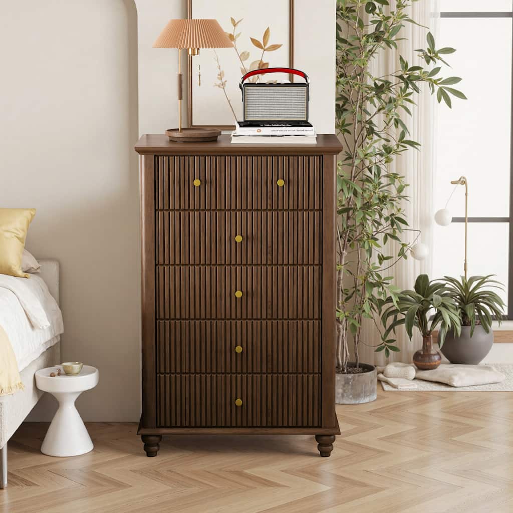 Fluted 5-Drawer Dresser in Walnut, Modern Wooden Organizer for All