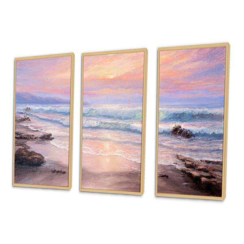 Designart "Pastel Purple Sunset Over Ocean I" Nautical