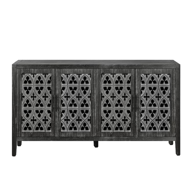 60" Country TV Stand with Hollow Doors & Storage for Living Room