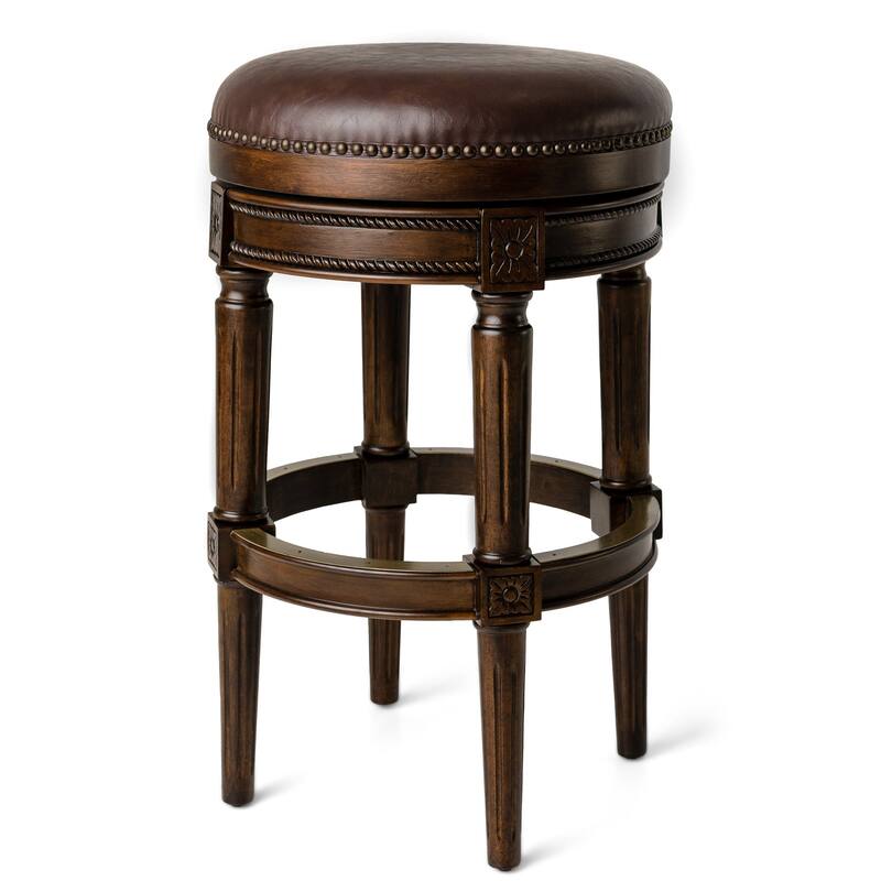 Maven Lane Pullman Backless Kitchen Stool - Dark Walnut Vegan Leather - Bar Height