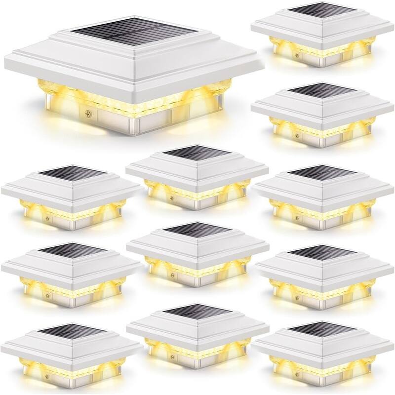 6-Pack 4x4 Solar Post Lights - 50Lm, 2 Modes, Waterproof - White - 12 Pack