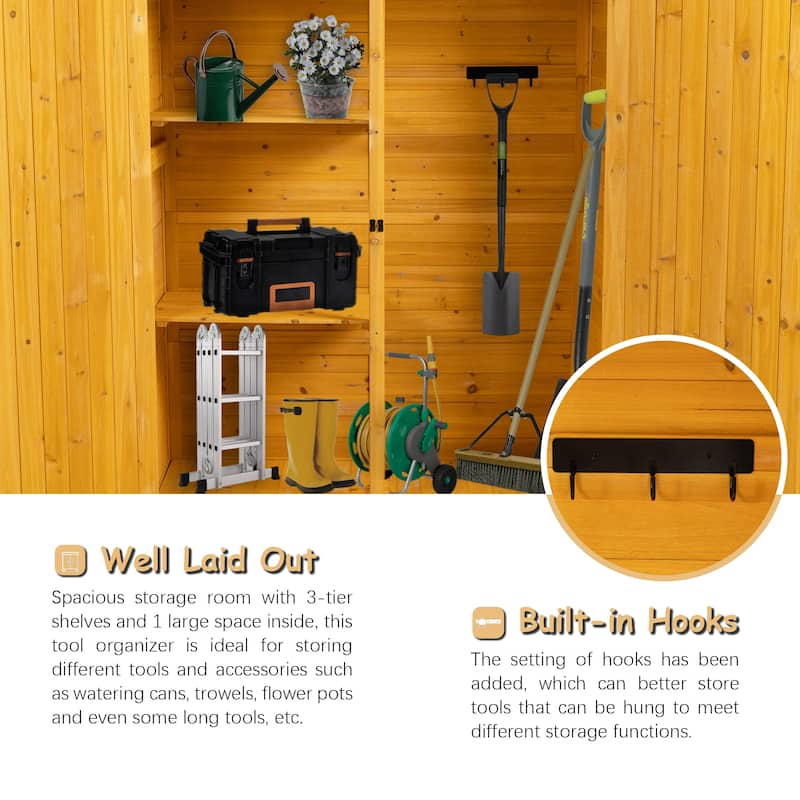 56"L x 19.5"W x 64"H Outdoor Storage Shed with Lockable Door Wooden Tool Storage Shed with Detachable Shelves and Pitch Roof