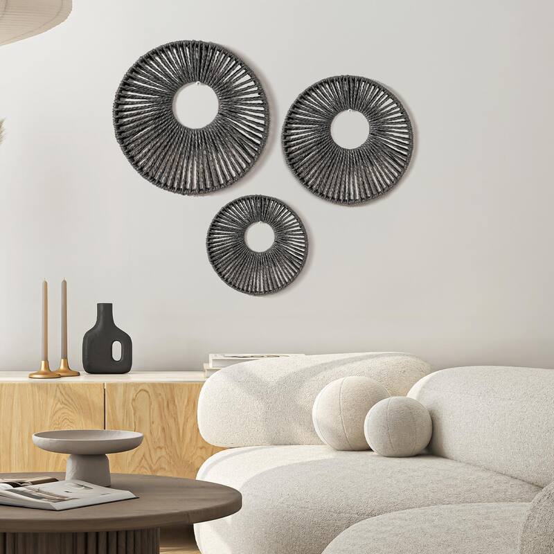 American Art Decor Woven Paper Rope Wall Decor, Set of 3 - Natural