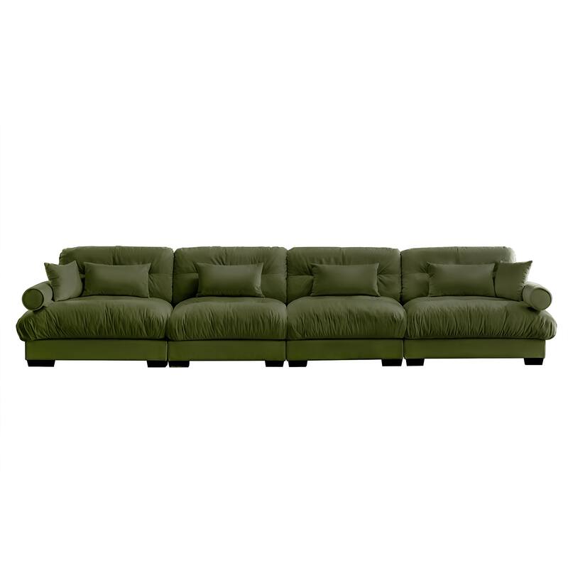 Super Comfort Oversized Modular Velvet Sectional Sofa Couch with Movable Ottoman, Corner Sectional with Bolstered Armrests