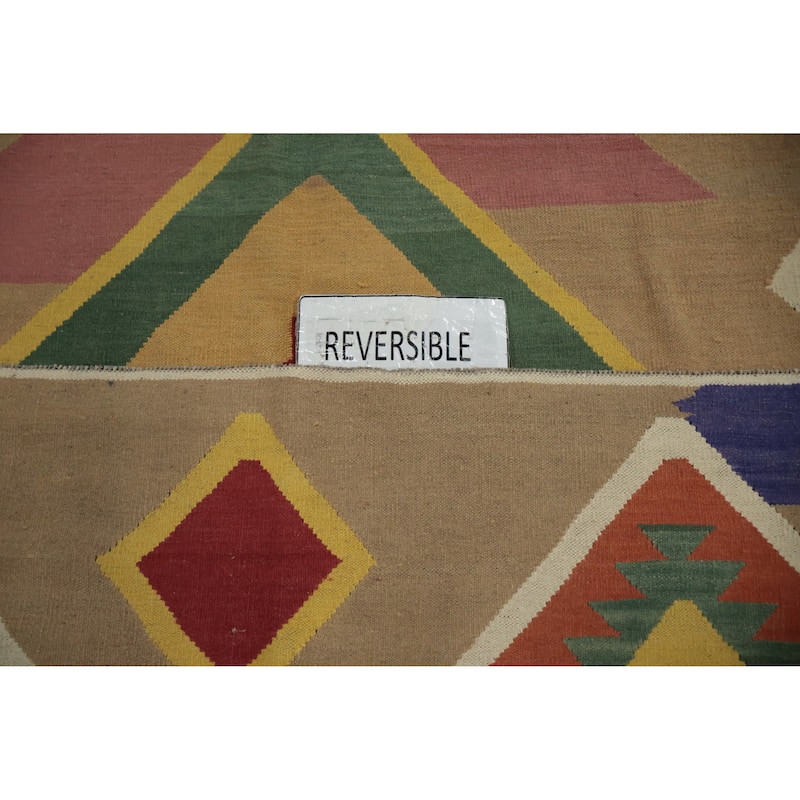 Hand Woven Oriental 100% Wool Carpet Southwestern Modern Multi-Colored Kilim Area Rug - 9' 8'' X 8' 6''