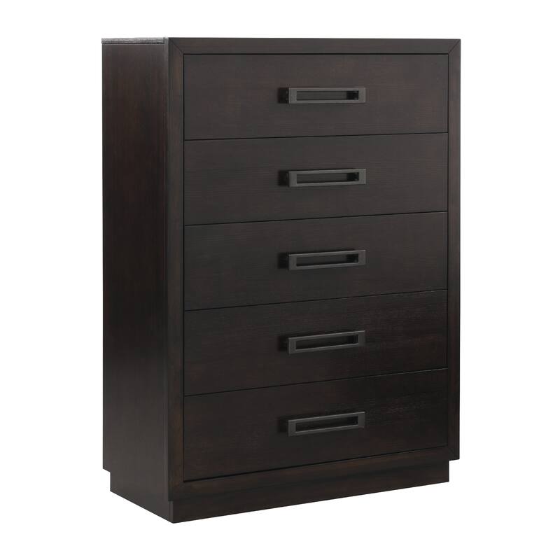 Tey Tall Dresser Chest, 5 Drawers w Metal Handles, Gray Ash Veneer
