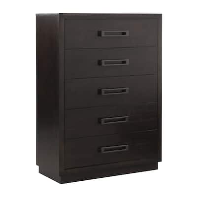Tey Tall Dresser Chest, 5 Drawers w Metal Handles, Gray Ash Veneer