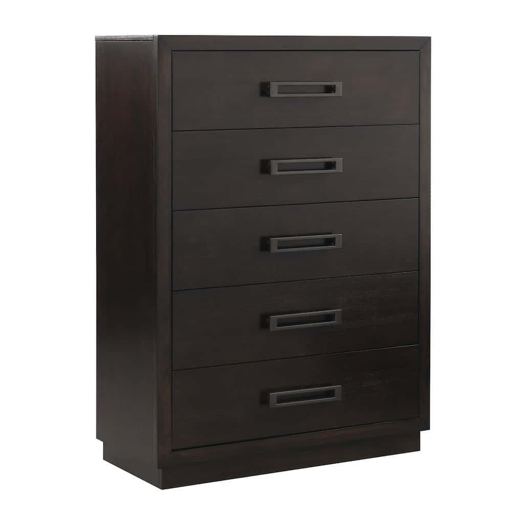 Tey Tall Dresser Chest, 5 Drawers w Metal Handles, Gray Ash Veneer