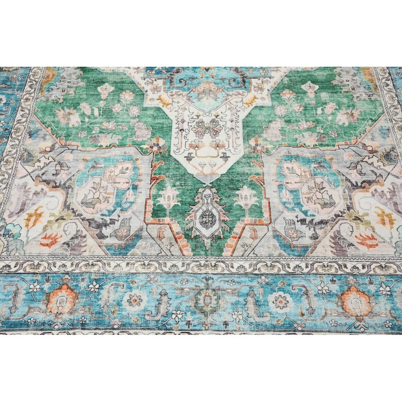 LoomBloom Washable Polyester Area Rug Green Arts & Crafts Machine Made