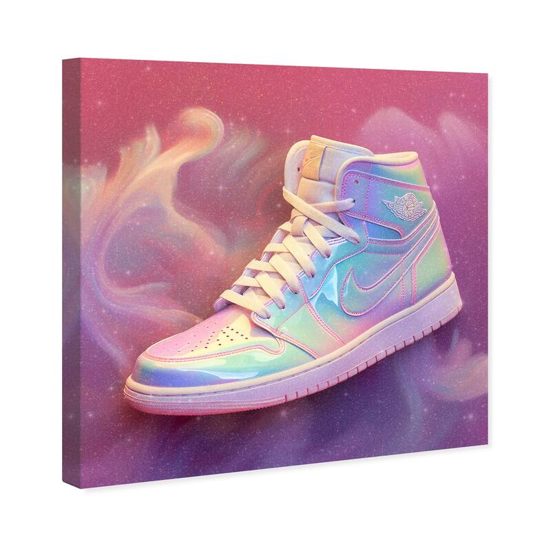 Wynwood Studio Fashion and Glam Holo Dreams Sneaker Pink and Dark Pink Glam Wall Art Canvas Print