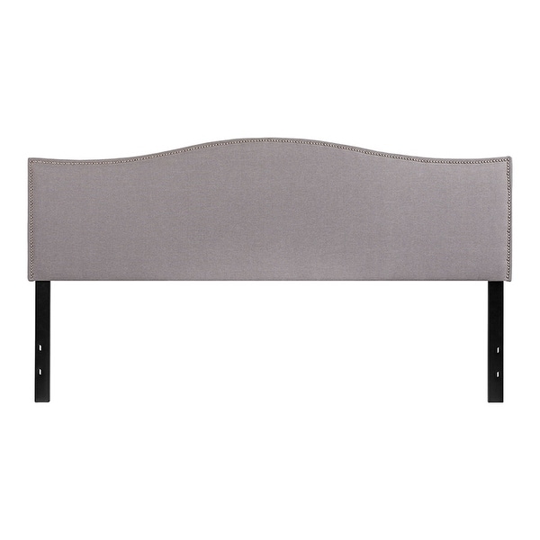 Offex Upholstered King Size Headboard with Accent Nail Trim in Light Gray Fabric