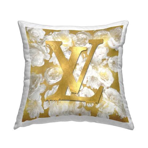 Stupell Industries Luxury Designer Drip Logo White Flowers Printed Throw Pillow by Madeline Blake