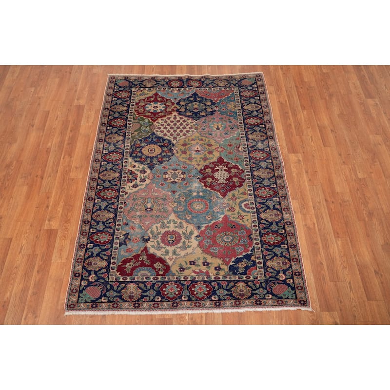 Hand Knotted Oriental 100% Wool Carpet Traditional Floral Multi-Colored Tabriz Area Rug - 5' 9'' X 4' 1''