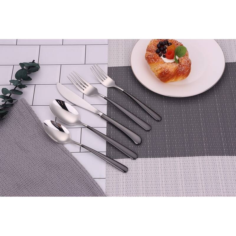 20 Pc Flatware Set Silver With Black Handles - Service For 4