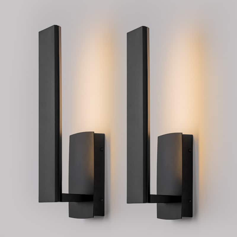 Modern LED Black/Bronze Aluminum Outdoor Wall Sconce(Set of 2) - 16.1"x4.9"x4" - Black