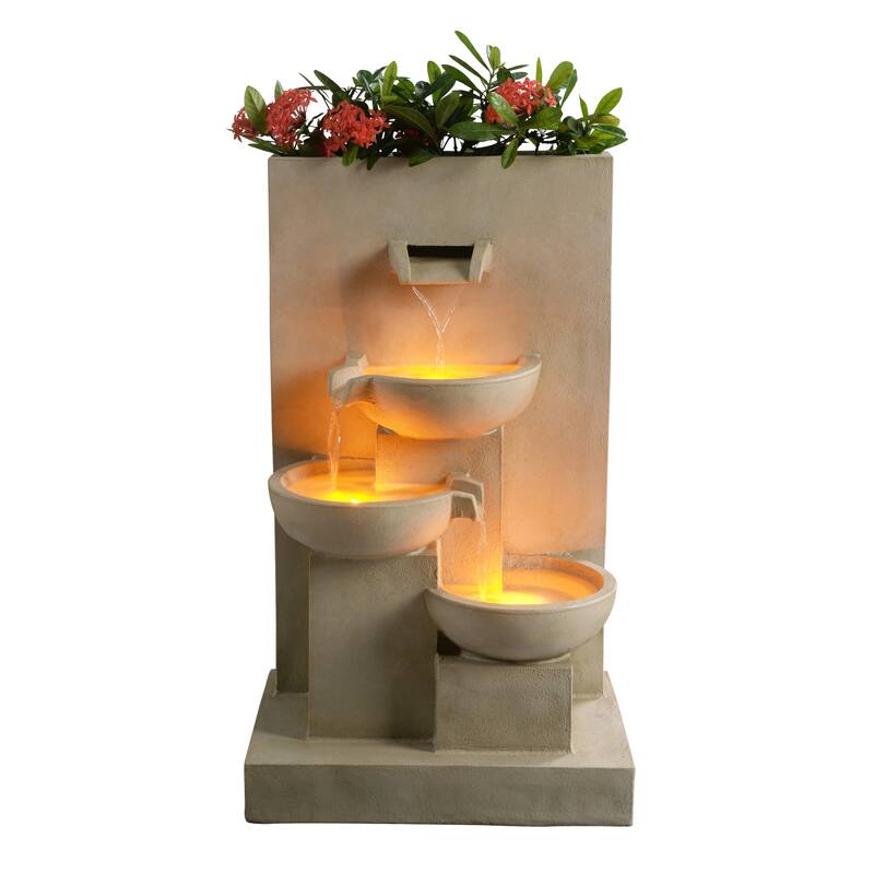 Teamson Home 29" Outdoor 3-Tier Cascading Bowl Fountain with Planter
