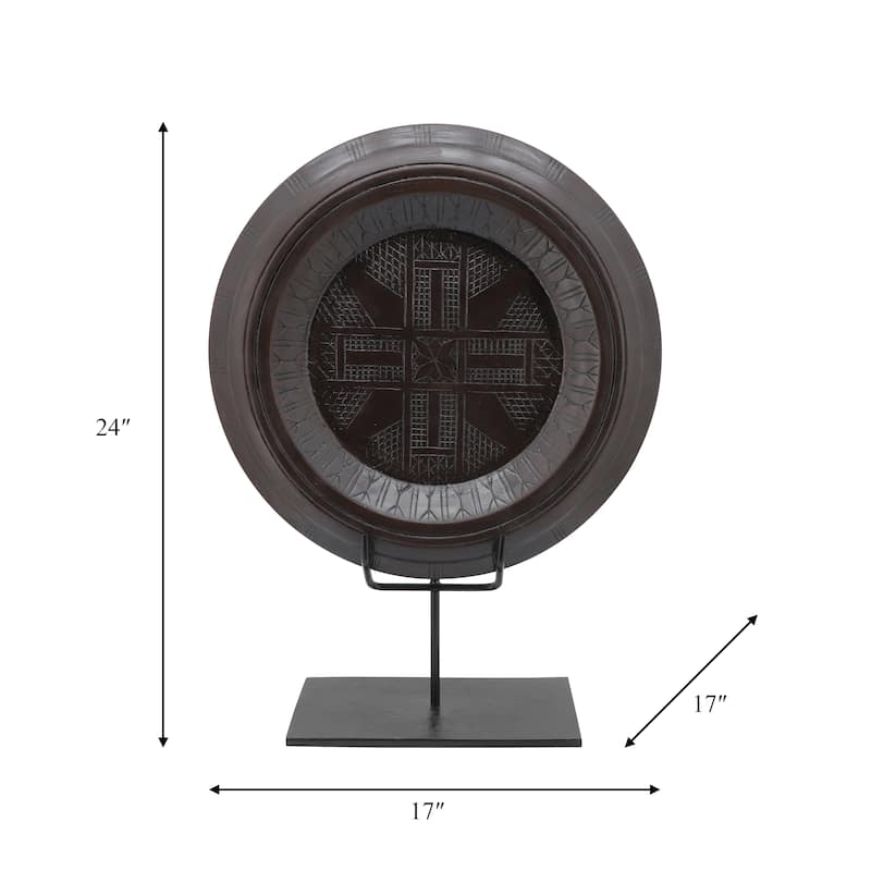 24" Aztec Table Sculpture Contemporary Abstract Metal and Wood Brown Aztec Decor for Home or Office Modern - 17" x 17" x 24"