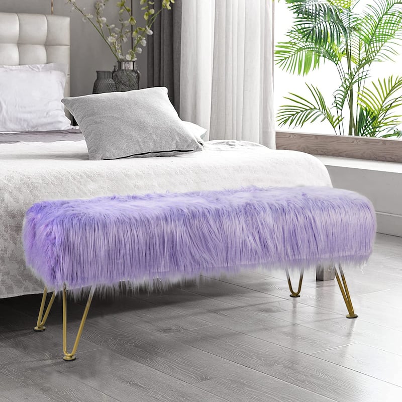 Home Soft Things Mongolian Ottoman Bench with Gold Metal Legs
