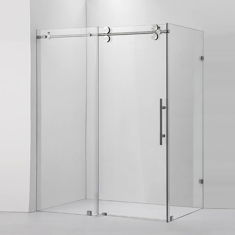 Villena 68" W x 78" H Single Sliding Shower Enclosure,Brushed Nickel - 68 inches
