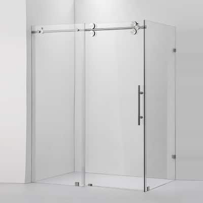 Villena 68" W x 78" H Single Sliding Shower Enclosure,Brushed Nickel - 68 inches