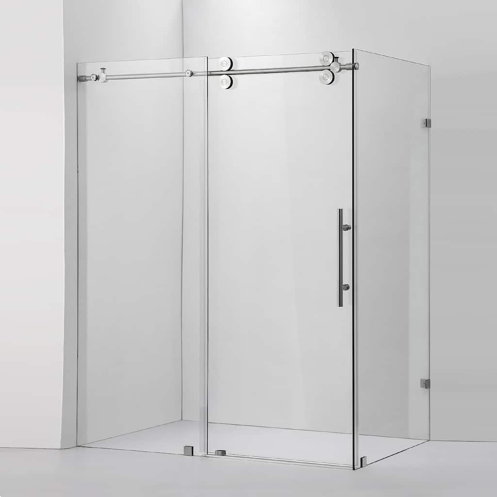 Villena 68" W x 78" H Single Sliding Shower Enclosure,Brushed Nickel - 68 inches