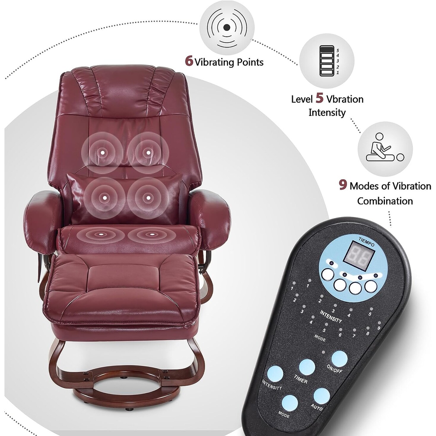 MCombo Swivel Recliners with Ottoman Vibration Massage TV Chairs Ergonomic Lounge Chair for Living Room Faux Leather 4877