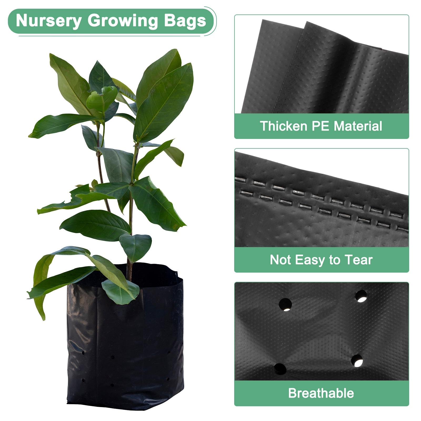 Nursery Growing Bags, Thicken Plastic Nursery Bags, Gardening Seed Plant Bags for Potato/Flower/Tomato/Plant Starts - Black