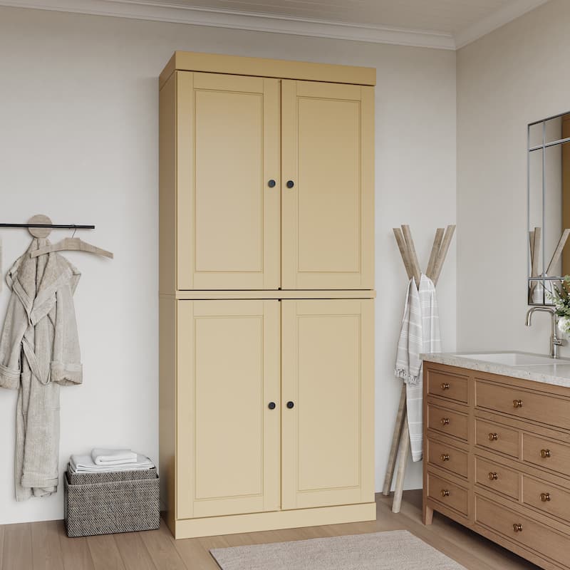 Palace Imports 100% Solid Wood Bathroom & Laundry Storage Cabinet, Raised Panel Doors, Adjustable Shelves, 32" Wide, 71.5" Tall - Yellow