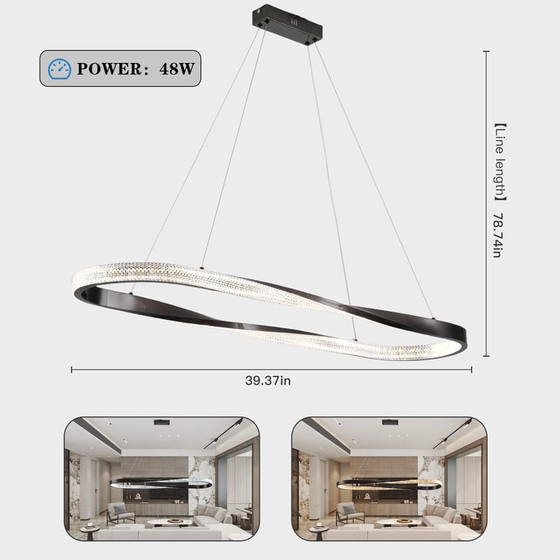 Modern LED Pendant Light Fixture, Contemporary Irregular Ring Chandelier