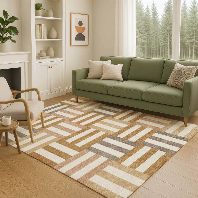 Machine Washable Indoor/ Outdoor Modern Hatch Chantille Rug