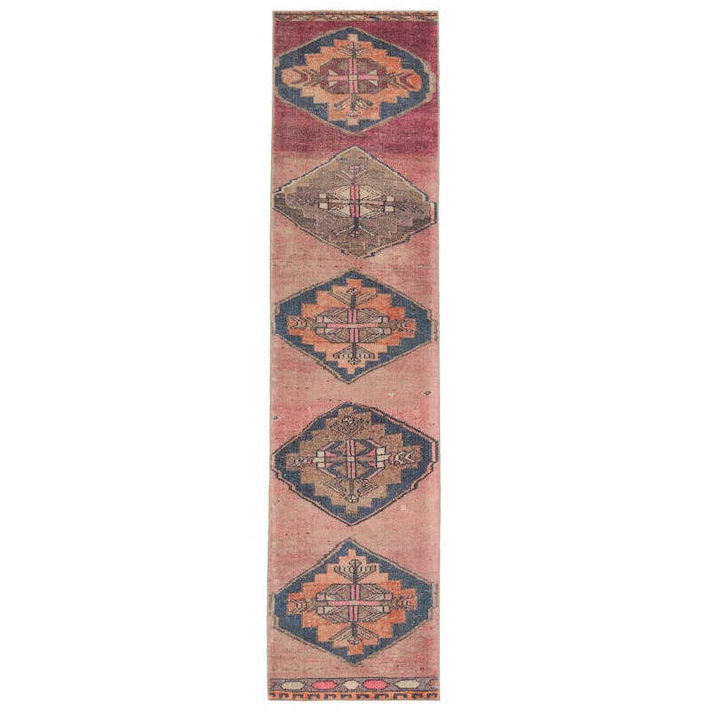 Mirta Machine Washable Medallion Pink/ Blue Area Rug - 2' 6" x 10' - Runner