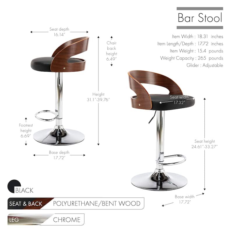 Porthos Home Shane Swivel Adjustable Height Faux Leather Mid-Century Bar Stool