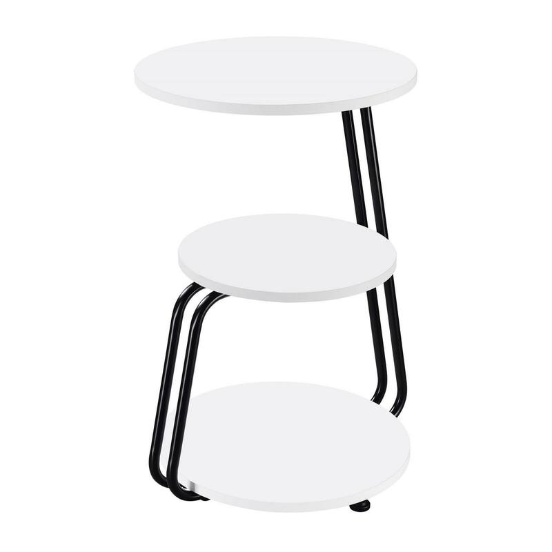 26 Inch Side End Table, 3 Tier Design, Black Metal Frame, White Finish - White, Black - Wood