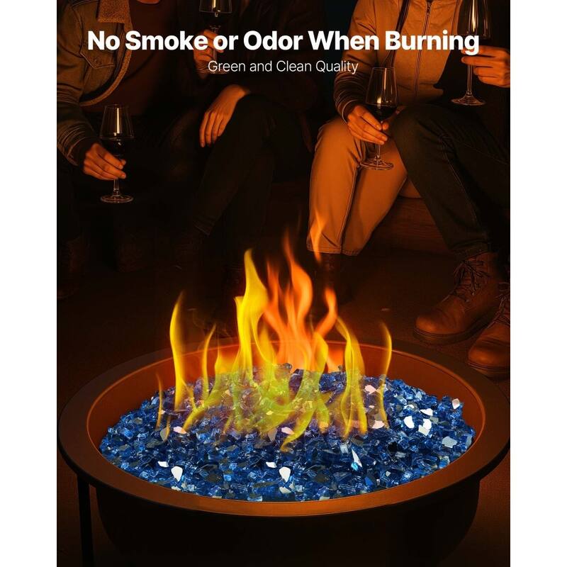Pacific Blue Tempered Crushed Glass Fire Pit Rocks 10 lbs Heatproof - 1/2 inch
