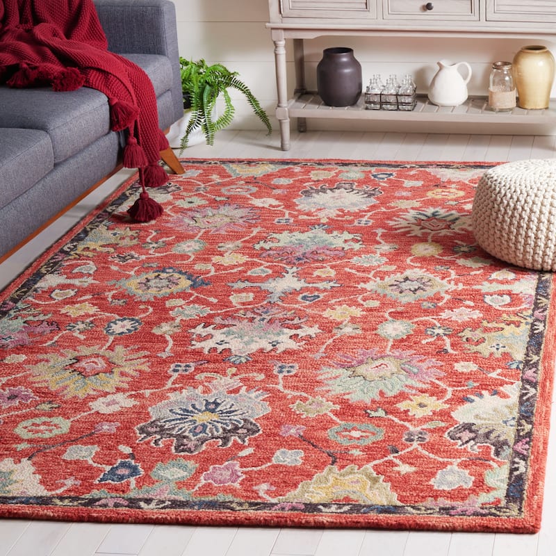 SAFAVIEH Handmade Blossom Iseabail Floral Wool Rug - 6' Square - Red/Ivory