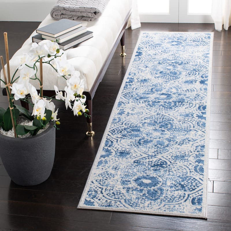 Martha Stewart by SAFAVIEH Faigel Traditional Rug - 2' x 8' Runner - Cream/Blue