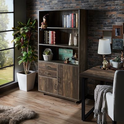 Jart Country Oak Multi-storage Bookshelf with Drawers by Furniture of America